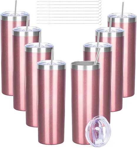 Miniatura 24 de Vaso delgado de 20 onzas con tapa y pajita, vaso de acero inoxidable aislado al vacío, taza de café de doble pared a prueba de fugas, vaso térmico