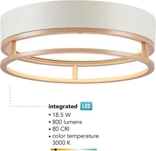 Miniatura 6 de GLOBE Electric 66000038 18.5W Lámpara de techo empotrable LED integrada para interior y exterior, blanco mate, acento en tono madera, mejoras