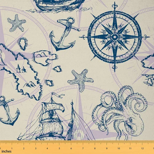 Miniatura 9 de jejeloiu Tela de Tapicería de Concha de Erizo de Mar por Yarda, Tela de Retapizado con Temática Marina Oceánica para Sillas, Tela Decorativa