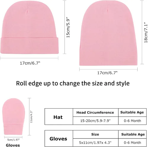 Miniatura 5 de BQUBO Baby Hats and Mittens Infant Cotton Beanie Gloves No Scratch Set Newborn Hospital Hat for Boys Girls