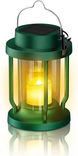 Miniatura 10 de Farol solar para uso en interiores y exteriores, luces solares colgantes con vela parpadeante realista sin llama, resistente a la intemperie