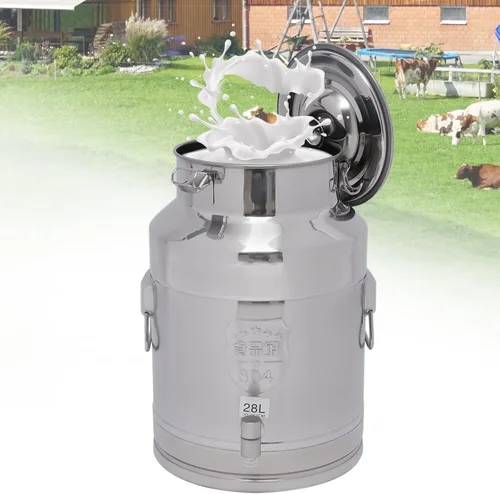 Miniatura 6 de Cubo de acero inoxidable de 28 litros y 7.4 galones para leche y vino con tapa sellada, resistente (28L)