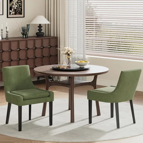 Miniatura 10 de MALOL Juego de 2 sillas de comedor tapizadas en corduroy con patas de madera, sillas de cocina laterales acolchadas de respaldo medio para comedor