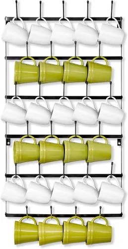 Miniatura 12 de Sorbus - Estante para Tazas para Pared - Pequeño Soporte Rústico para Tazas de Café con Montaje en Pared y 21 Ganchos, Estante de Exhibición