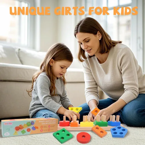 Miniatura 5 de Juguetes Montessori para bebés de 1, 2, 3 años - Juguetes de apilar de madera para bebés, juguetes sensoriales educativos clasificadores de formas
