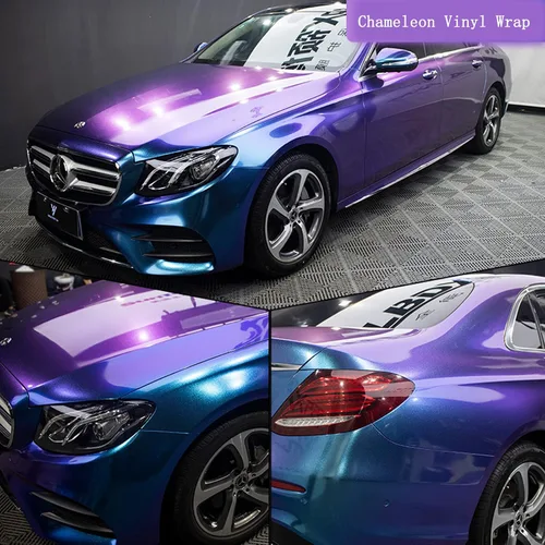 Miniatura 2 de Vinilo adhesivo de coche de color morado metálico brillante a azul camaleón, cinta adhesiva de película adhesiva de liberación de aire