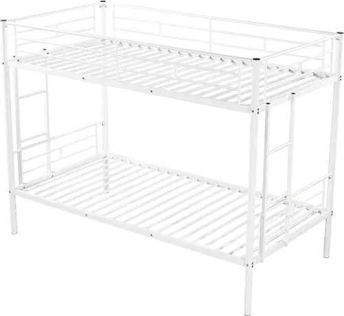 Miniatura 8 de Litera de metal individual sobre individual, literas resistentes con 2 escaleras laterales, ahorro de espacio, sin ruido, no necesita somier