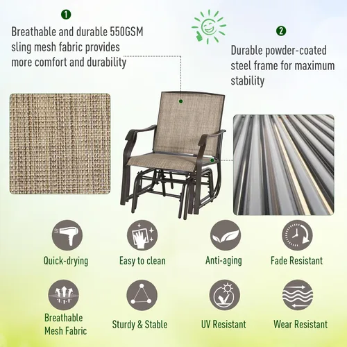 Miniatura 6 de Outsunny Juego de 3 piezas de sillas mecedoras para exteriores con mesa de café, 2 sillas para patio con tela elástica transpirable, mesa con tapa