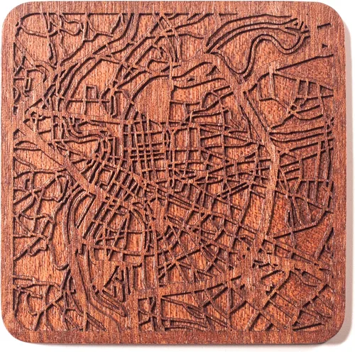 Miniatura 80 de Posavasos Amsterdam Map by O3 Design Studio, 1 pieza, posavasos de madera Sapele con mapa de la ciudad, hecho a mano, varias ciudades opcionales