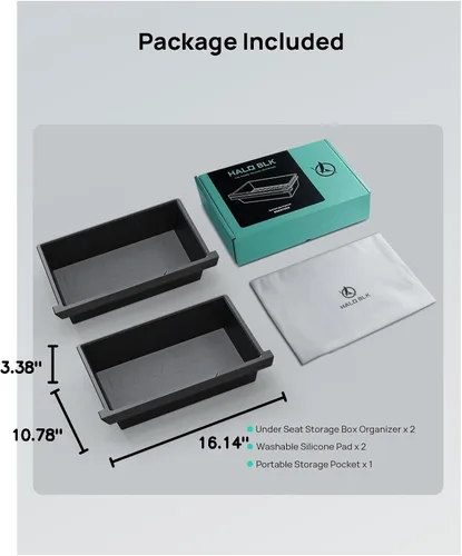 Miniatura 9 de HALOBLK Paquete de 2 Cajas Organizadoras de Almacenamiento Impermeables Modelo Y para Debajo del Asiento, Bandeja Oculta Mejorada 2 en 1 para Tesla