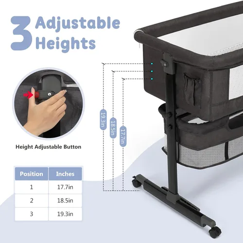 Miniatura 2 de Moisés para bebé, 3 en 1, para poner al lado de la cama, con ruedas, altura ajustable con modo de balanceo, malla transpirable, cesta
