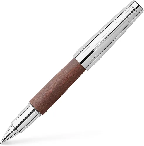 Faber-Castell e-motion Rollerball de Madera y Cromo - Marrón Oscuro Madera de pera marrón oscuro