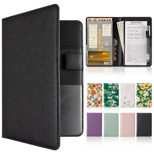 CoBak - Libreta para meseros, organizador compacto con bolsillos transparentes y para dinero, portabolígrafo, se ajusta perfectamente al delantal,