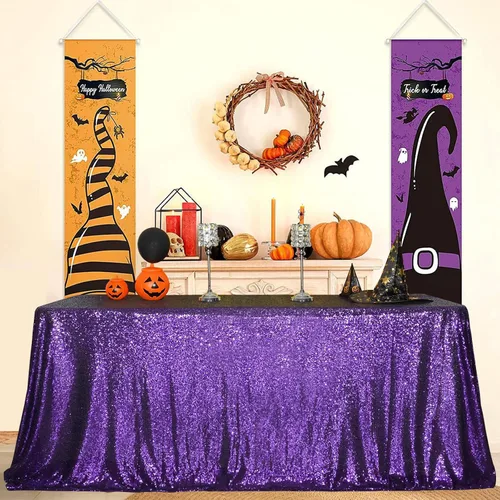 Miniatura 8 de Juya Delight Mantel rectangular negro de lentejuelas de 50 x 80 pulgadas para fiesta, cena, banquete, festival, boda, aniversario, exposición, mesa