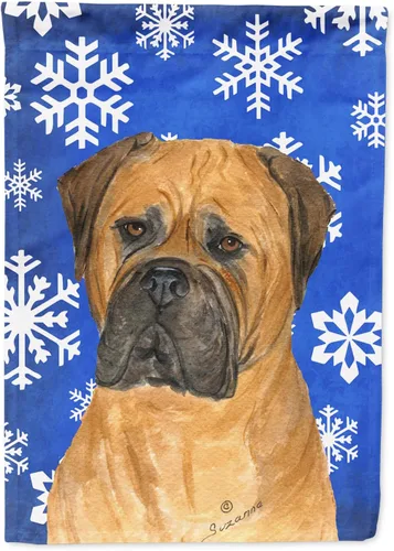 Miniatura 215 de Caroline's Treasures SC9374GF Bulldog English Snow flakes Holiday Garden Flag Buzón Bandera decorativa para patio exterior, patio, obras de arte
