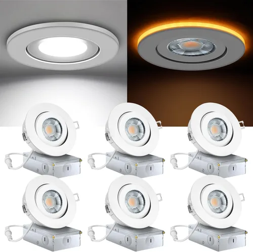 Miniatura 17 de KnLnny Ware Luces empotradas con cardán negras de 4 pulgadas con luz nocturna, paquete de 6, luces empotradas con cardán sin carcasa con caja