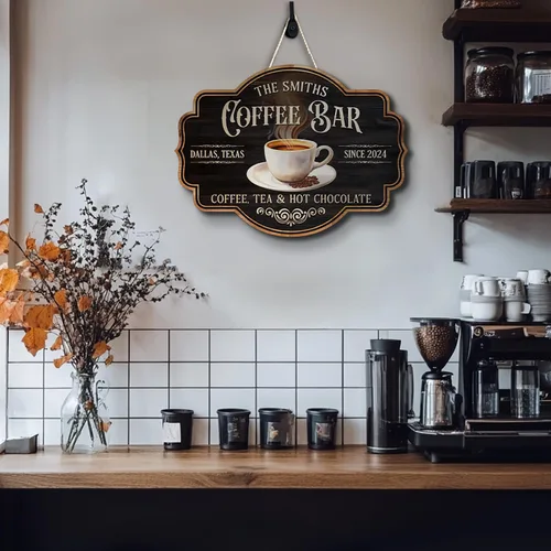 Miniatura 4 de THUYPT Letrero de Café Personalizado, Placa de Letrero de Café de Madera para Colgar en la Pared Decoraciones de Bar de Café, Estación de Café
