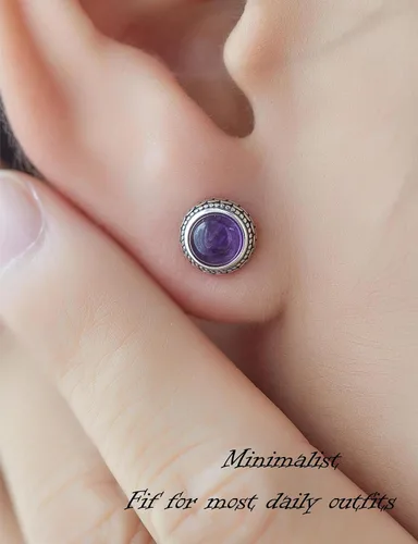 Miniatura 83 de Aretes de plata de ley con piedra natal de cristal real, joyería para mujer, moda occidental 925, envejecida, bohemia, hecha a mano, el mejor regalo