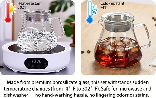 Miniatura 7 de BeeCa Manual pour over coffee maker, 20Oz+50 Filters, 1-4 Cup Non-slip walnut grip, No plastic taste, Space-saving design, Dishwasher safe