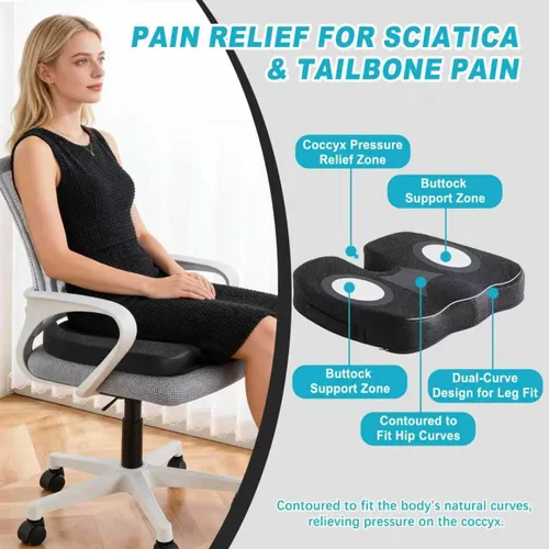 Miniatura 5 de Cojín de espuma viscoelástica para aliviar el dolor de ciática y coxis – Cojín ergonómico para silla de oficina, cojín de coxis para el dolor