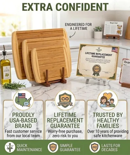 Miniatura 7 de Greener Chef Juego de 3 tablas de cortar de bambú de lujo con tecnología vertical de resistencia al grano, tablas de cortar de madera extra grandes