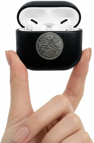 Miniatura 3 de LUVRYN - Funda para AirPods Pro 3, moneda británica de la suerte de seis peniques, funda de cuero de lujo hecha a mano, para AirPods Pro de 3ª