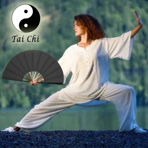 Miniatura 3 de OMyTea Ventilador grande para baile de línea - Ventilador de mano plegable con botas en el suelo - Ventilador de mano plegable chino de Tai Chi Kung