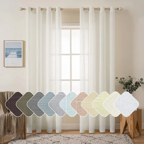 Miniatura 8 de MIULEE 2 paneles de cortinas de lino de granja translúcidas de 84 pulgadas de largo, elegantes cortinas terracota rústicas para otoño, con ojales