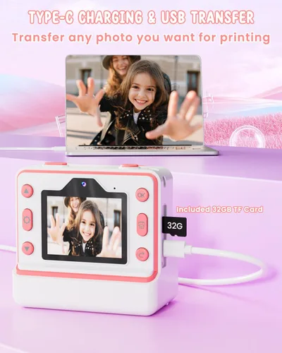 Miniatura 5 de Cámara de impresión instantánea para niñas y niños de 3 a 12 años, cámaras digitales 1080P para niños, regalos de cumpleaños de Navidad para niñas