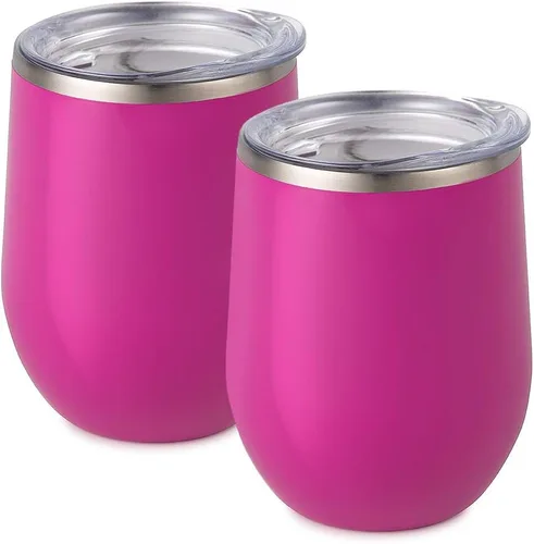 Miniatura 20 de Maars Bev - Vaso de vino de acero inoxidable sin tallo con tapa, aislado al vacío de 12 onzas, a prueba de derrames, apto para viajes, vasos midnight