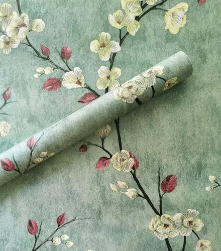 Dviolet Papel tapiz floral verde de despegar y pegar de 17.7'' x 118'', estilo retro moderno, impermeable, extraíble, 14.5 pies cuadrados