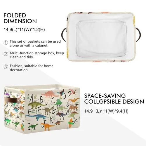 Miniatura 2 de Emelivor ABC - Contenedor de almacenamiento plegable con asa rectangular impermeable ABC Dinosaurios cesta para almacenamiento cubo organizador