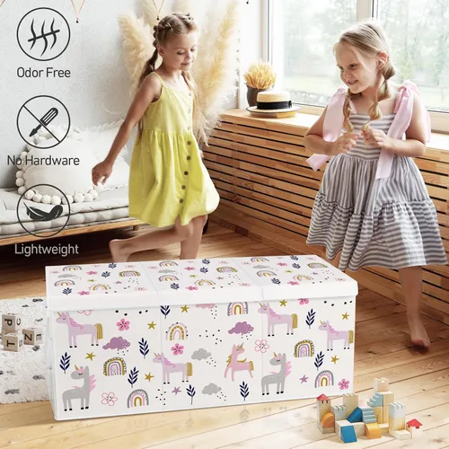 Miniatura 5 de Caja de juguetes plegable extragrande con tapas, organizador de almacenamiento resistente para niños, 38 x 16 x 13 pulgadas, baúl de juguetes