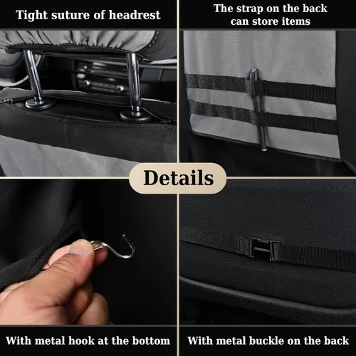 Miniatura 3 de Coverado Fundas de Asiento de Automóvil Delanteras, Fundas de Asiento Universales de Lona para Automóviles, Paquete de 2 Cojines de Asiento de Gris