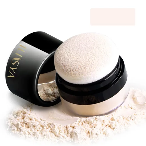 Polvo Fijador Ligero Polvo Suelto Polvo de Acabado Polvo Facial de Larga Duración Impermeable con Borla de Polvo Suave en Forma de Hongo y Espejo,