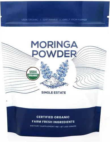 Moringa orgánica en polvo, moringa colombiana recién molida, orgánica USDA, sin OMG, sin gluten, en una bolsa resellable para batidos, lattes,