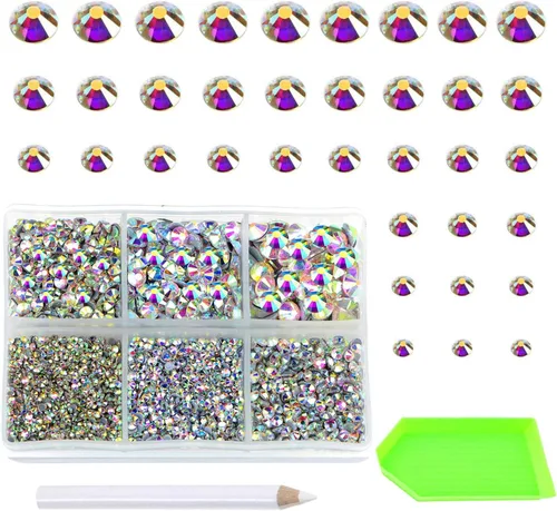Miniatura 18 de AD Beads 4500 diamantes de imitación termoadhesivos con parte trasera plana, 6 tamaños (0.079-0.236 in), gemas de cristal redondas con pinzas