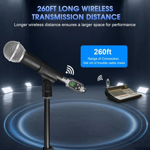 Miniatura 3 de Sistema de micrófono inalámbrico XLR transmisor y receptor inalámbrico para 262 pies de rango de 8 horas de batería UHF transmisor inalámbrico