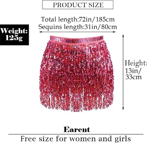 Miniatura 4 de EARENT Faldas bohemias de lentejuelas para danza del vientre, falda de cadera con flecos, bufanda de cadera para fiestas rave para mujeres y niñas