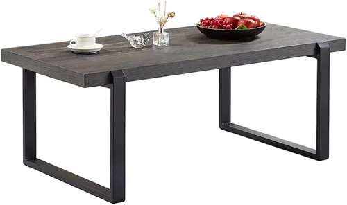 Miniatura 8 de EXCEFUR Mesa de café moderna, mesa central de madera rústica y metal, mesa de té rectangular de cóctel para sala de estar, gris, 44 pulgadas