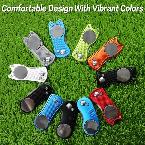 Miniatura 7 de FINGER TEN Herramienta de reparación de golf Divot y marcador de bola, paquete económico, plegable de acero inoxidable magnético con botón