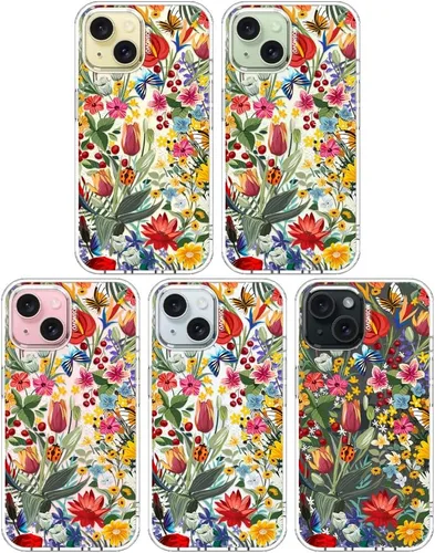 Miniatura 3 de MOSNOVO Funda para iPhone 15, grado militar, probada en caídas de 6.6 pies, transparente con diseño de jardín Claro - En El Jardín