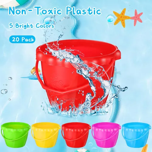 Miniatura 3 de Yinder 20 paquetes de cubos de arena a granel para niños, cubos de plástico de 6.5 pulgadas, juguetes de playa para recuerdos de fiesta de piscina