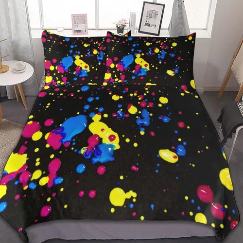 Miniatura 37 de Juego de 3 piezas de edredón neón que brilla en la oscuridad, funda de almohada de microfibra con cremallera para cama matrimonial, Queen