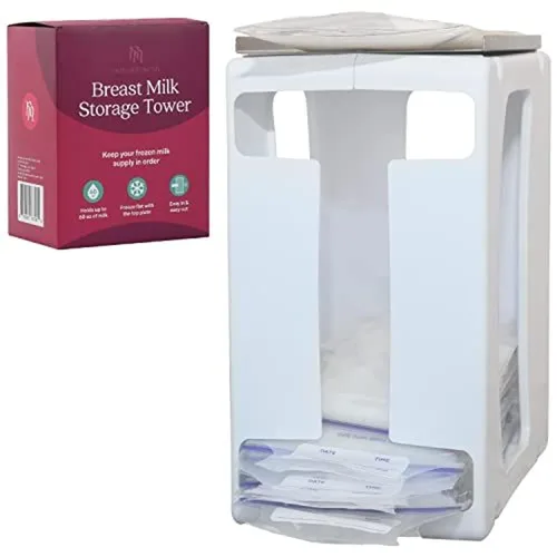 Nurse & Nourish Torre de almacenamiento de leche materna y contenedor organizador para congelador, estante que ahorra espacio para bolsas de