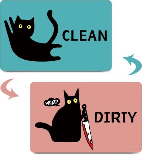 Miniatura 9 de Imán divertido de dibujos animados con diseño de gato limpio y sucio para lavavajillas, imán para lavadora, gato negro, nevera, limpio, sucio, doble