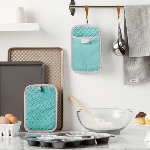 Miniatura 2 de KitchenAid Juego de 2 soportes para ollas asteroides, cielo aguamarina, 7 x 10 pulgadas