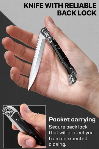 Miniatura 7 de Navaja de bolsillo Grand Way para hombres - Navaja plegable delgada de 4 pulgadas con bloqueo trasero - Mango de resina de diseño genial - Los 3.