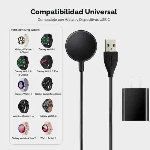 Miniatura 3 de Cargador de reloj compatible con Samsung Galaxy Watch 8/8 Classic, 7/6/Ultra, 5/5 Pro/4/4/6 Classic/3/Active 2/Active 1, adaptador y cable de carga