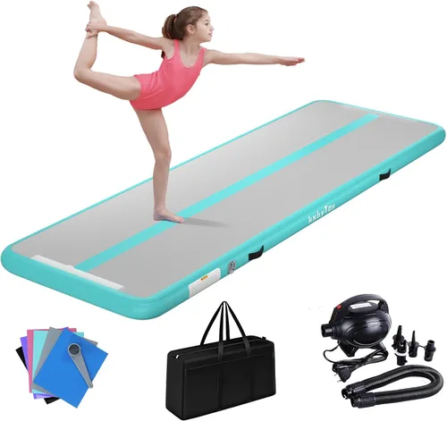 Miniatura 7 de Colchoneta inflable de gimnasia de 4 pulgadas de grosor para uso doméstico, entrenamiento, animadora, yoga de 10, 13, 16, 20 pies con bomba de aire
